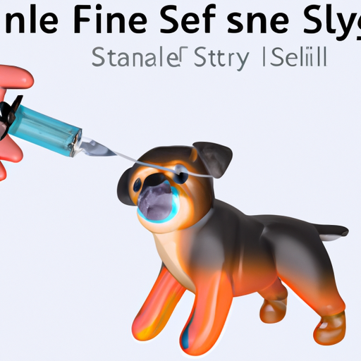 A video demonstration of a needleless injector being used on a toy dog.